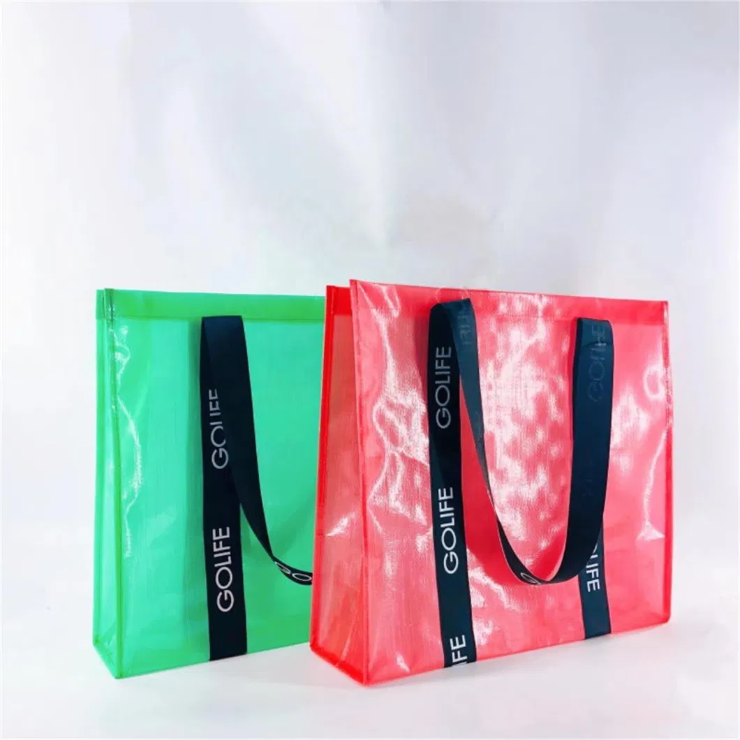 Factory Customized Colorful Printing Semi-Transparent PP Woven Shopping Tote Hand Bag