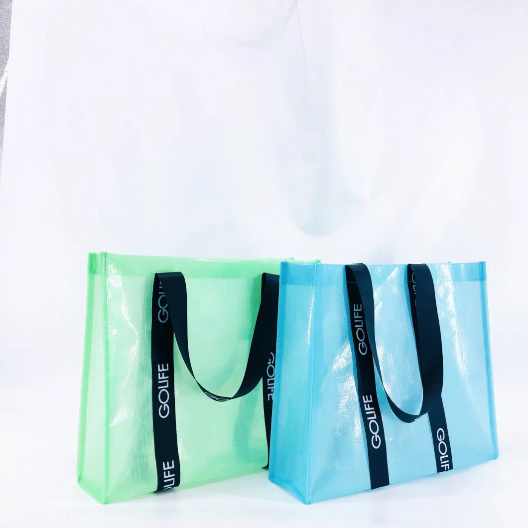 Factory Customized Colorful Printing Semi-Transparent PP Woven Shopping Tote Hand Bag