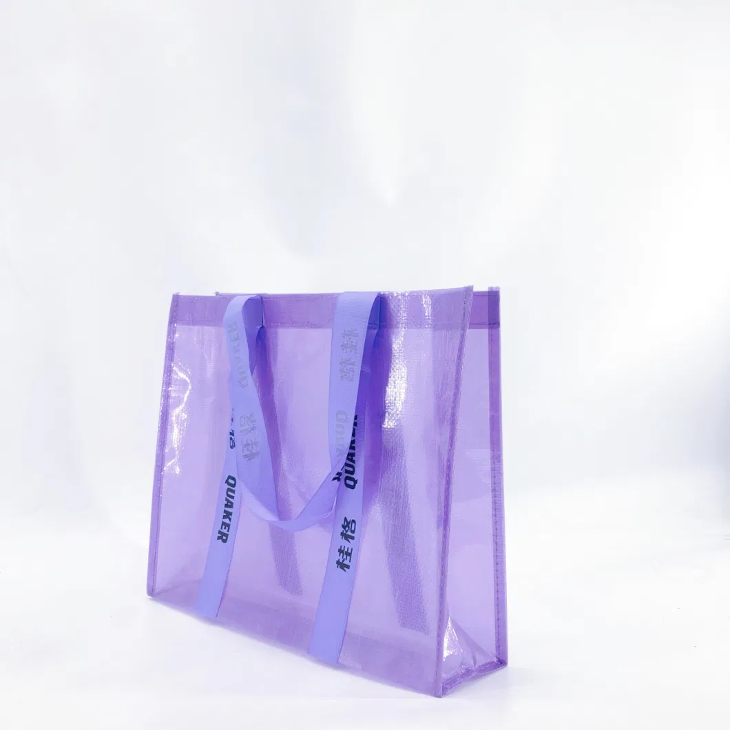 Factory Customized Colorful Printing Semi-Transparent PP Woven Shopping Tote Hand Bag