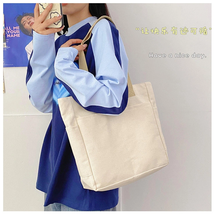 Fashion Canvas Bag Large Capacity Shoulder Portable Shopping Simple Storage Bag - Image 4