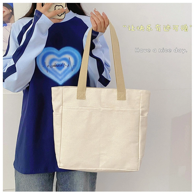 Fashion Canvas Bag Large Capacity Shoulder Portable Shopping Simple Storage Bag - Image 5