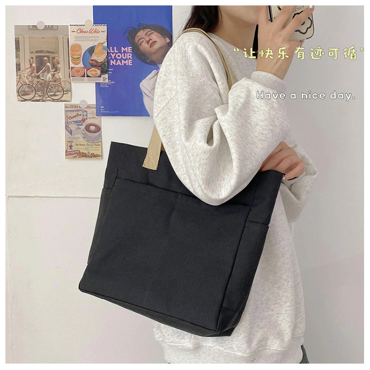 Fashion Canvas Bag Large Capacity Shoulder Portable Shopping Simple Storage Bag - Image 6