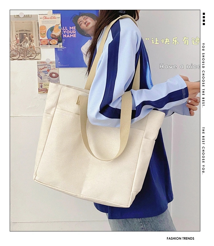 Fashion Canvas Bag Large Capacity Shoulder Portable Shopping Simple Storage Bag