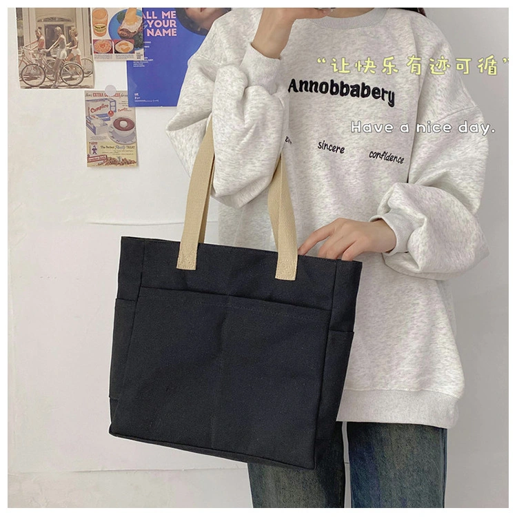 Fashion Canvas Bag Large Capacity Shoulder Portable Shopping Simple Storage Bag