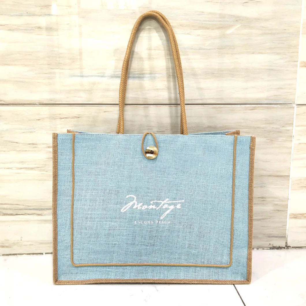 Fashion Custom Logo Printing Linen Handbag Reusable Travel Handle Gift Shopping Product Tote Jute Bag