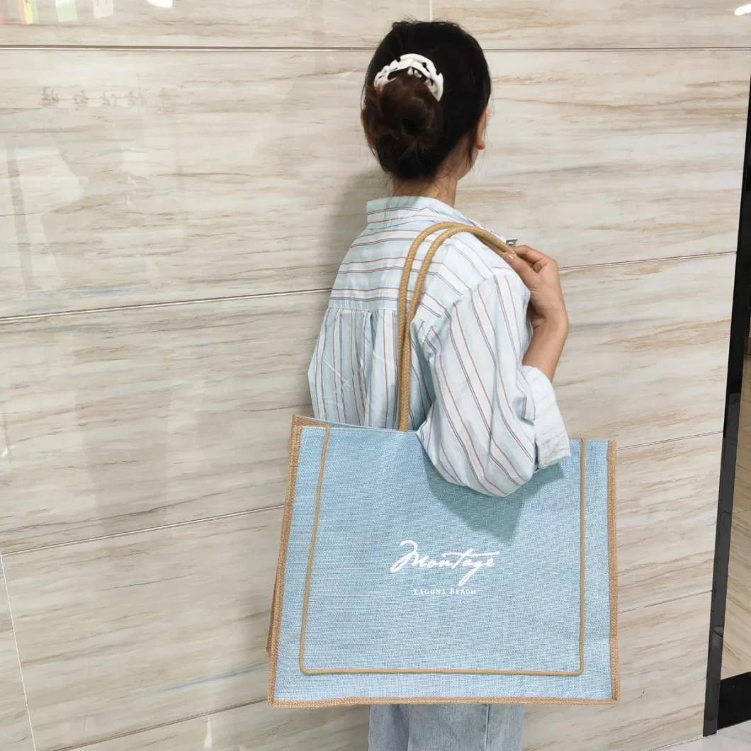 Fashion Custom Logo Printing Linen Handbag Reusable Travel Handle Gift Shopping Product Tote Jute Bag