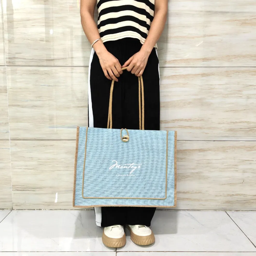 Fashion Custom Logo Printing Linen Handbag Reusable Travel Handle Gift Shopping Product Tote Jute Bag