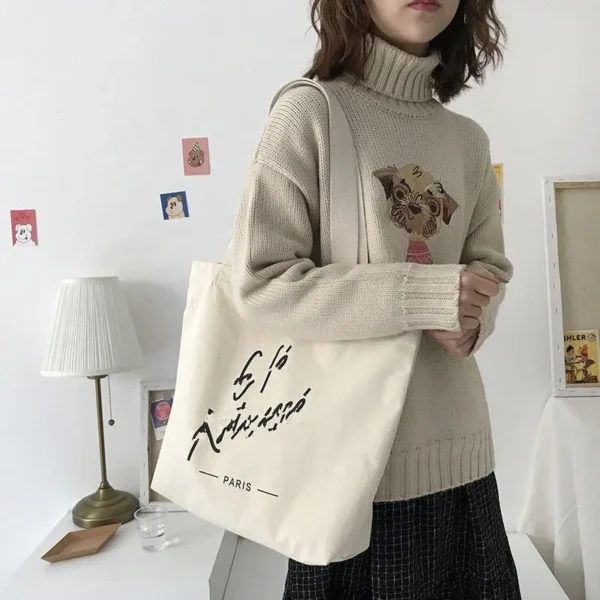 Fashion Recyclable Shopping Cotton Bag Tote Bag Cotton Custom Printed Canvas Bag - Image 3