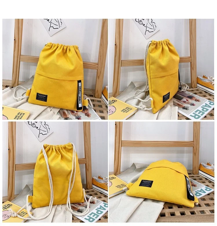 Fashion Sports Cotton Rope Handle Women′s Canvas Cotton Drawstring Bag