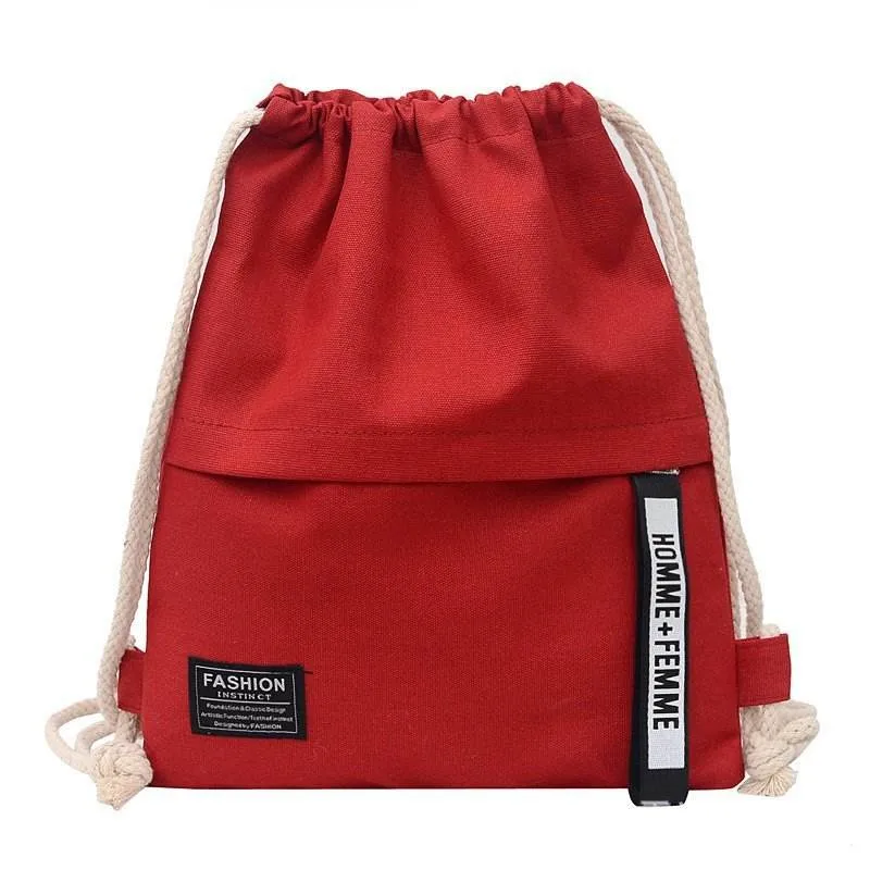 Fashion Sports Cotton Rope Handle Women′s Canvas Cotton Drawstring Bag