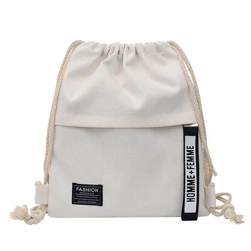 Fashion Sports Cotton Rope Handle Women′s Canvas Cotton Drawstring Bag - Image 2