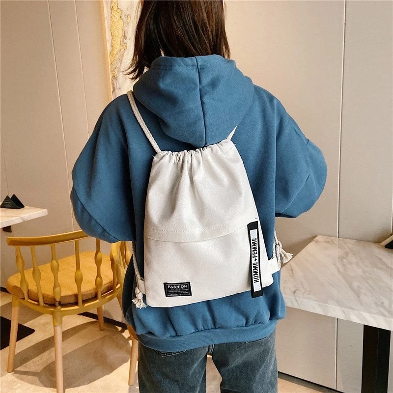 Fashion Sports Cotton Rope Handle Women′s Canvas Cotton Drawstring Bag