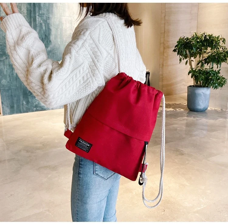 Fashion Sports Cotton Rope Handle Women′s Canvas Cotton Drawstring Bag