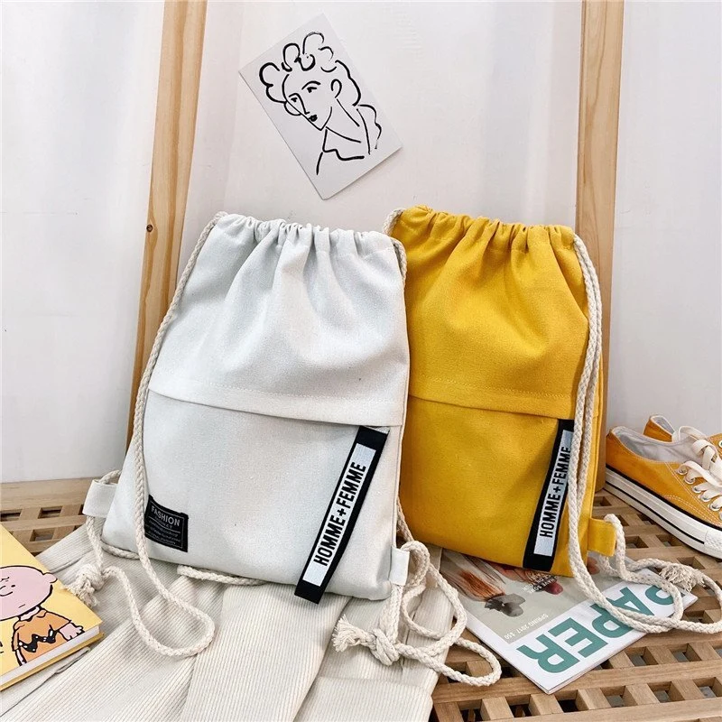 Fashion Sports Cotton Rope Handle Women′s Canvas Cotton Drawstring Bag