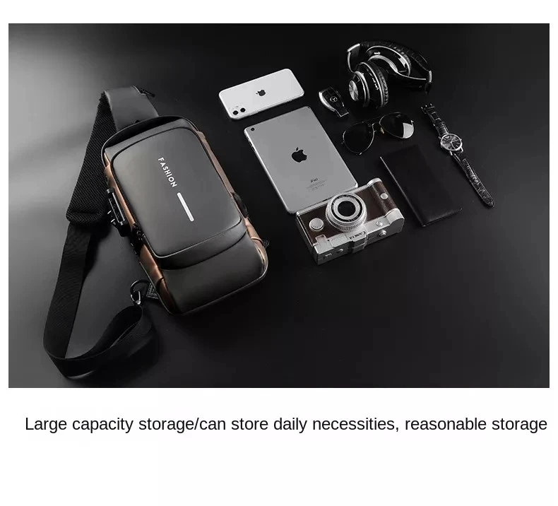 Fashion Waterproof Chest Bag USB Men Crossbody Sling Bag Men Crossbody Bag for Men