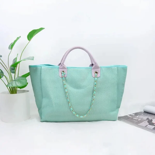Fashion Women′s Shoulder Bags Canvas The Tote Bag Colors Beach Summer Canvas Handbags - Image 2