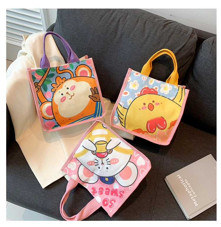 Fashionable Canvas Cartoon Cute Bento Bag Handbag Simple Fashionable Handbag