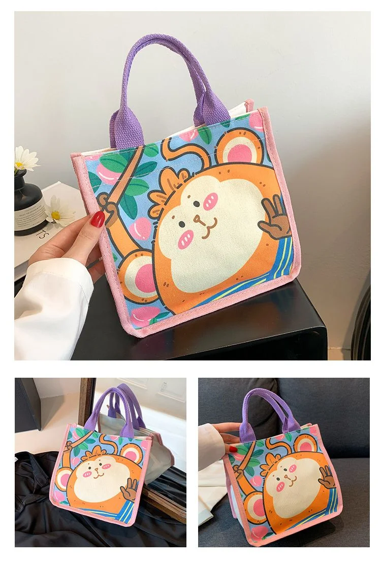 Fashionable Canvas Cartoon Cute Bento Bag Handbag Simple Fashionable Handbag