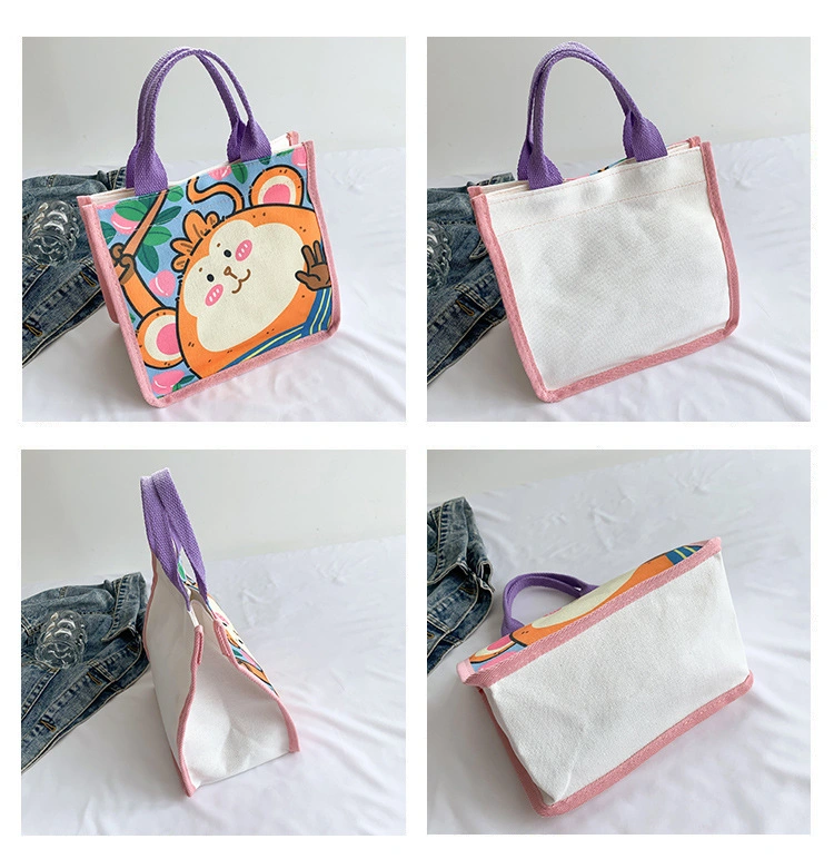 Fashionable Canvas Cartoon Cute Bento Bag Handbag Simple Fashionable Handbag