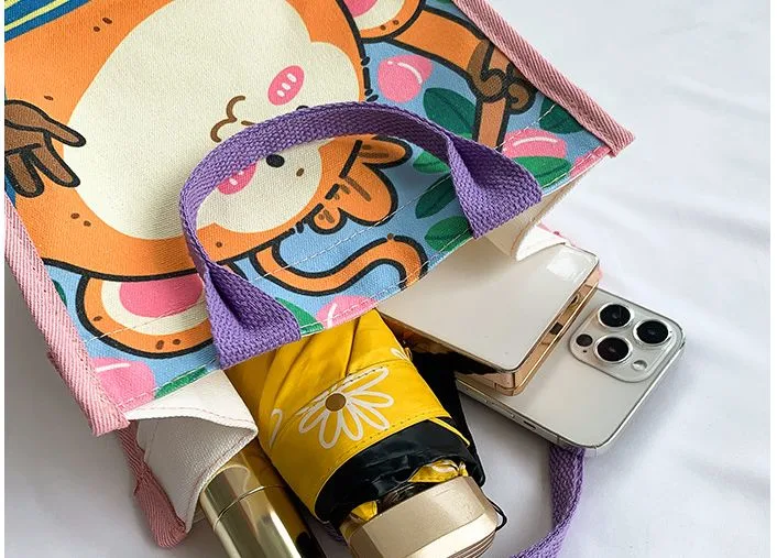 Fashionable Canvas Cartoon Cute Bento Bag Handbag Simple Fashionable Handbag