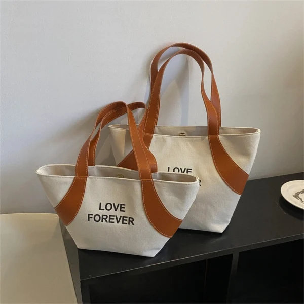 Fashionable Commuter Shoulder Bag Trendy Large Capacity Bag Canvas Letter Tote Bag - Image 3