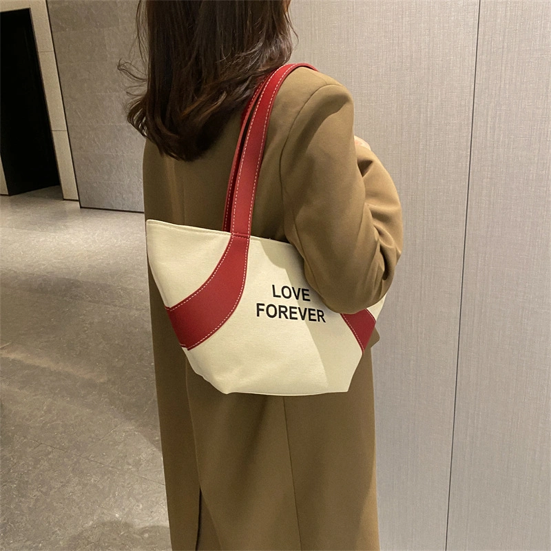 Fashionable Commuter Shoulder Bag Trendy Large Capacity Bag Canvas Letter Tote Bag