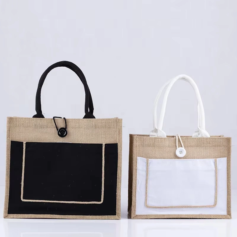 Film Covering Printing Logo Custom Linen Jute Bag Wholesale with Buttons