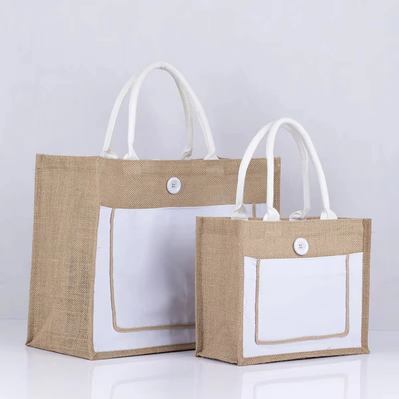 Film Covering Printing Logo Custom Linen Jute Bag Wholesale with Buttons