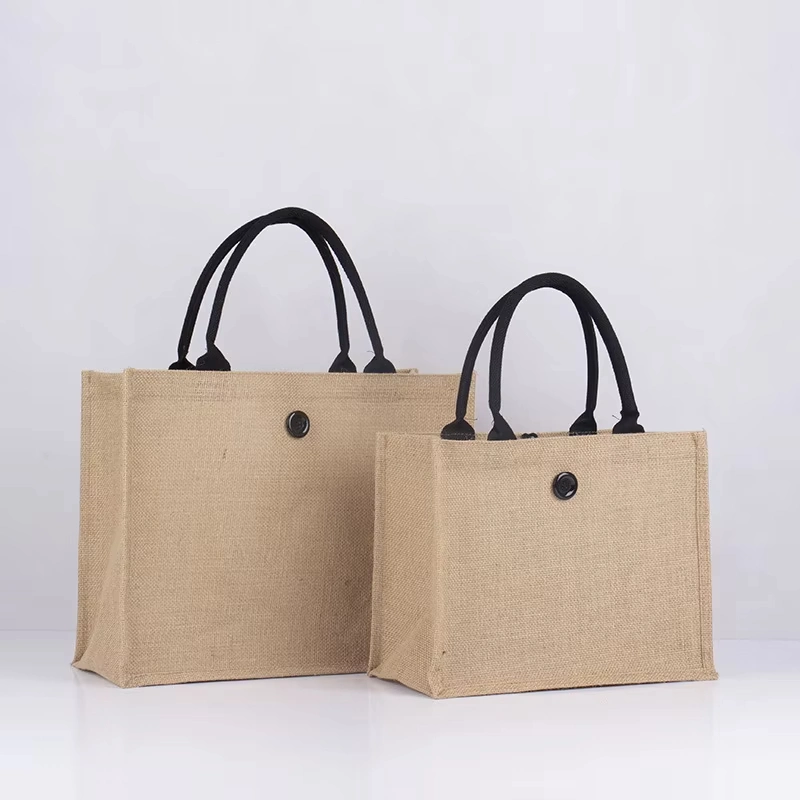 Film Covering Printing Logo Custom Linen Jute Bag Wholesale with Buttons