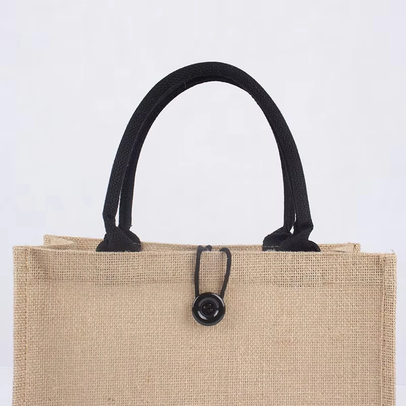 Film Covering Printing Logo Custom Linen Jute Bag Wholesale with Buttons