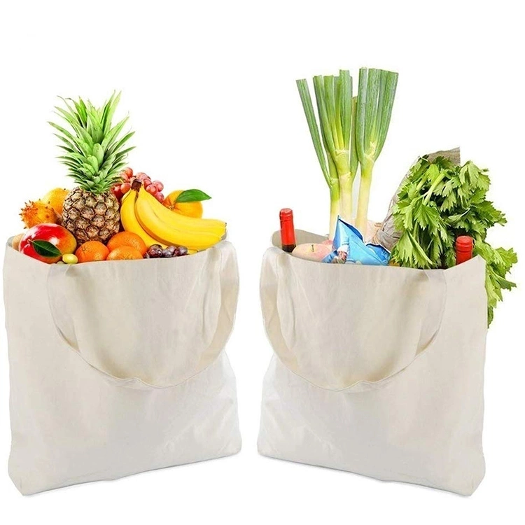 Foldable Cotton Canvas Fabric Reusable Shopping Cotton Bags with Rope Handle Customizable