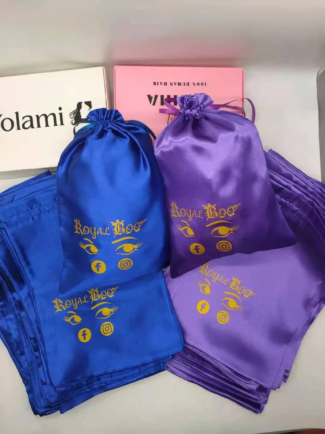 Gift Wig Packaging Silk Drawstring Bag for Hair Bags with Logo