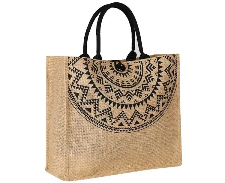 Handmade Gift Beach Bag Jute Fabric Gunny Sack Shopping Tote Bags