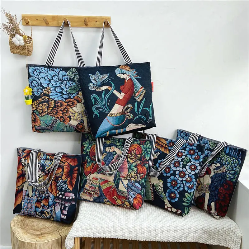 High Quality Custom Vintage Large Capacity Fashion Women&prime;s Shopping Shoulder Canvas Tote Bag with Zipper