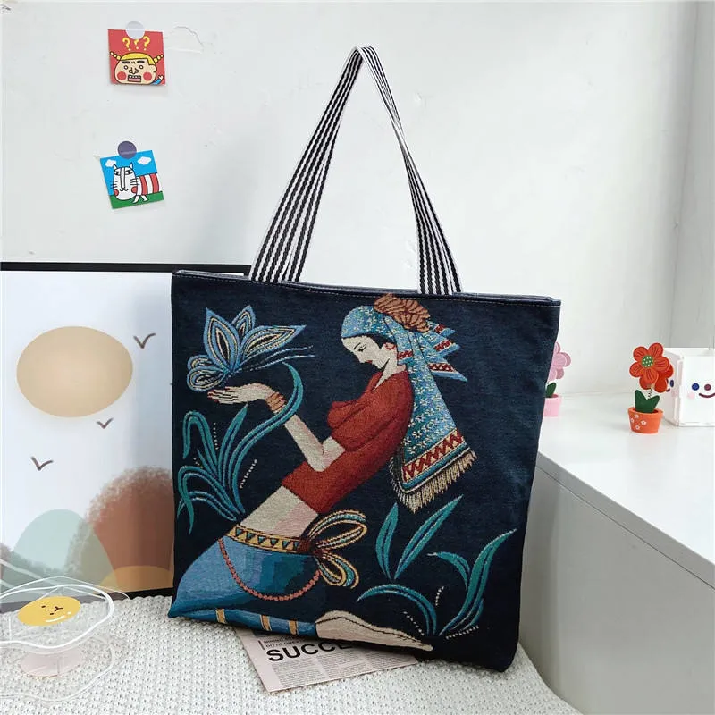 High Quality Custom Vintage Large Capacity Fashion Women&prime;s Shopping Shoulder Canvas Tote Bag with Zipper