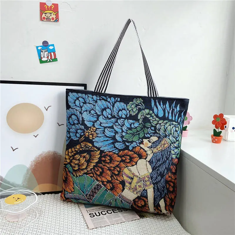 High Quality Custom Vintage Large Capacity Fashion Women&prime;s Shopping Shoulder Canvas Tote Bag with Zipper