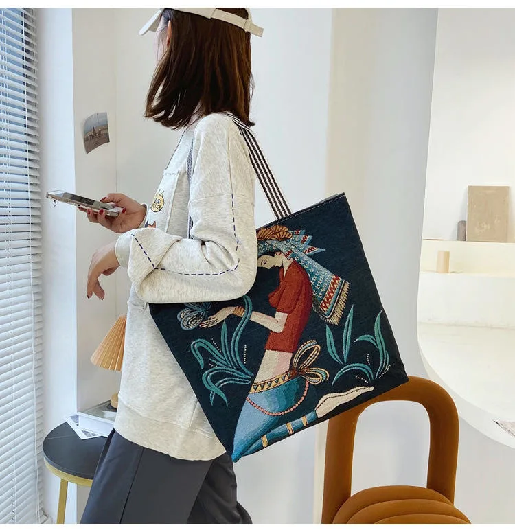 High Quality Custom Vintage Large Capacity Fashion Women&prime;s Shopping Shoulder Canvas Tote Bag with Zipper