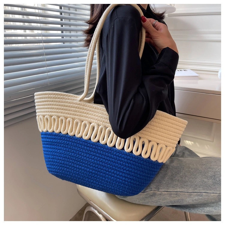 Hollow Woven Cotton Bag Large Capacity Seaside Holiday Beach Tote Bag