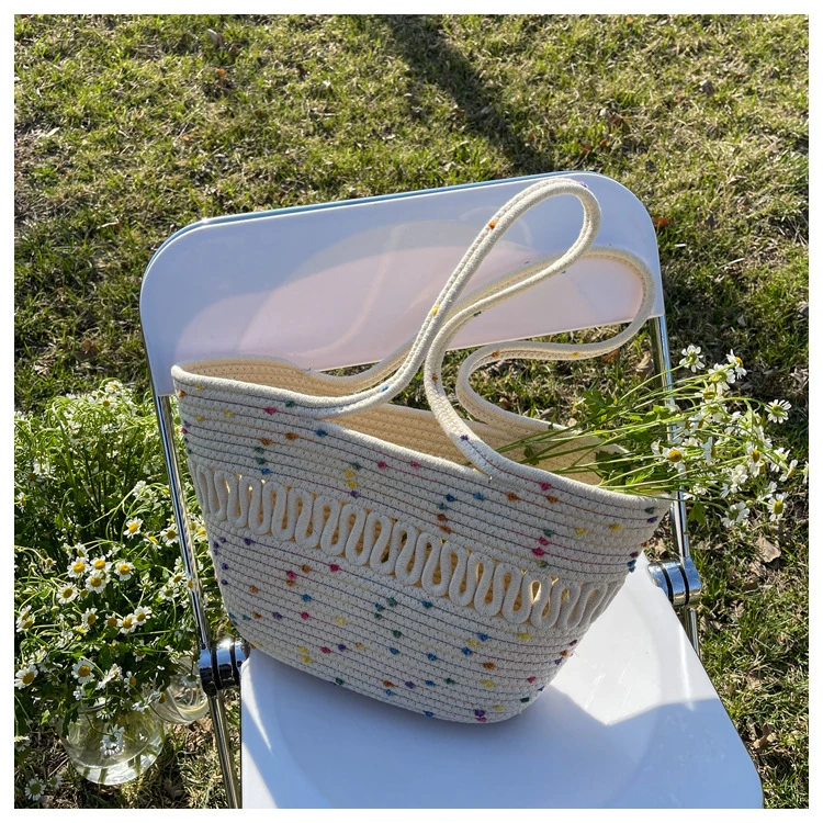 Hollow Woven Cotton Bag Large Capacity Seaside Holiday Beach Tote Bag