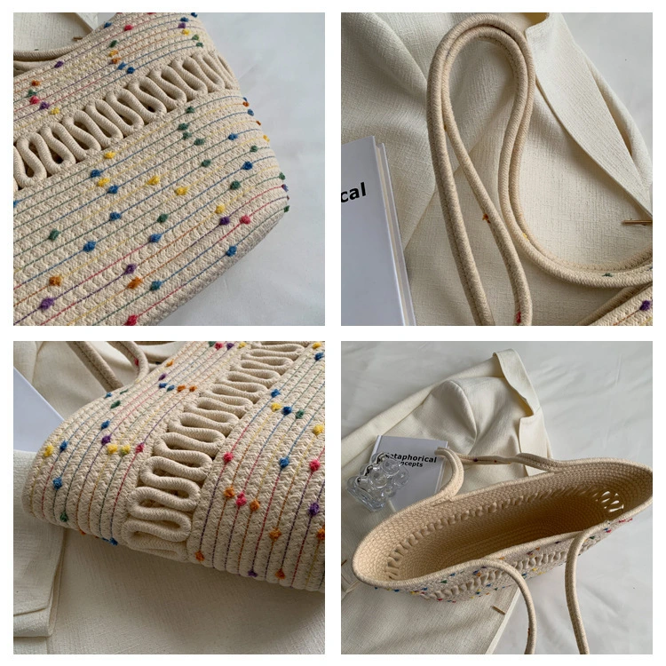 Hollow Woven Cotton Bag Large Capacity Seaside Holiday Beach Tote Bag