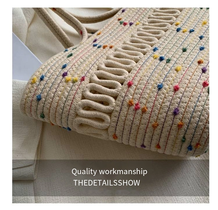 Hollow Woven Cotton Bag Large Capacity Seaside Holiday Beach Tote Bag