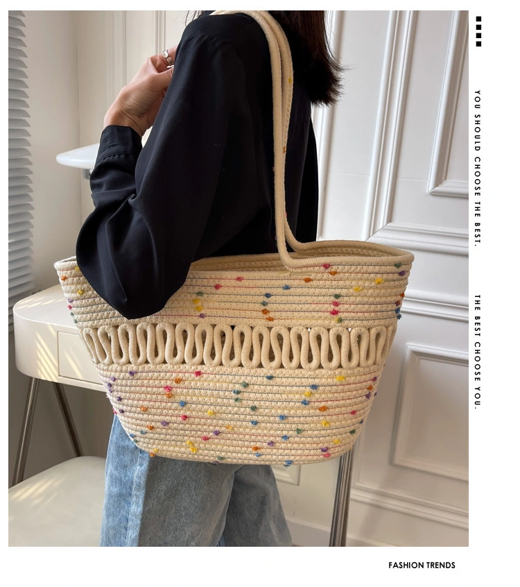 Hollow Woven Cotton Bag Large Capacity Seaside Holiday Beach Tote Bag
