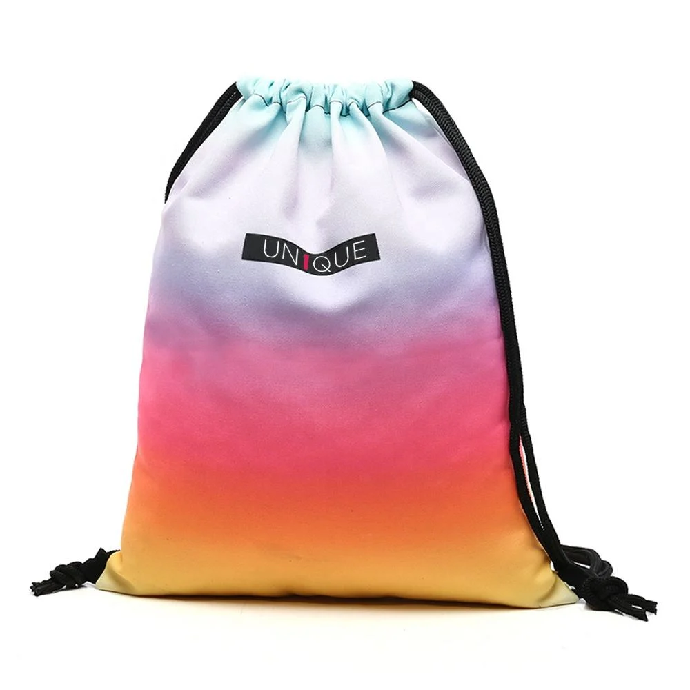 Hot Sale 3D Digital Macaron Colours Print Sport Sac Drawstring Gradient Gym Training Cord Bag Outdoor Running Sack Backpack