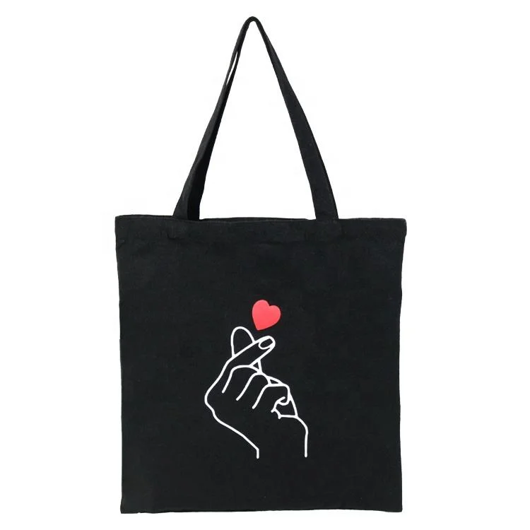 Hot Sale Black Organic New Design Customized Shopping Printable Canvas Tote Bags with Handles
