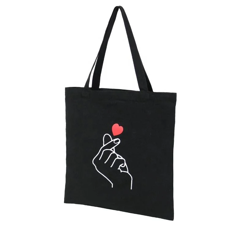 Hot Sale Black Organic New Design Customized Shopping Printable Canvas Tote Bags with Handles