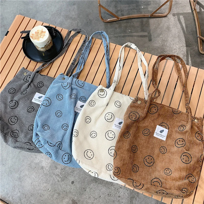 Hot Sale Corduroy Tote Bags Reusable Grocery Shopping Shoulder Go-to Everyday Bag