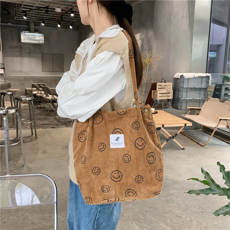 Hot Sale Corduroy Tote Bags Reusable Grocery Shopping Shoulder Go-to Everyday Bag