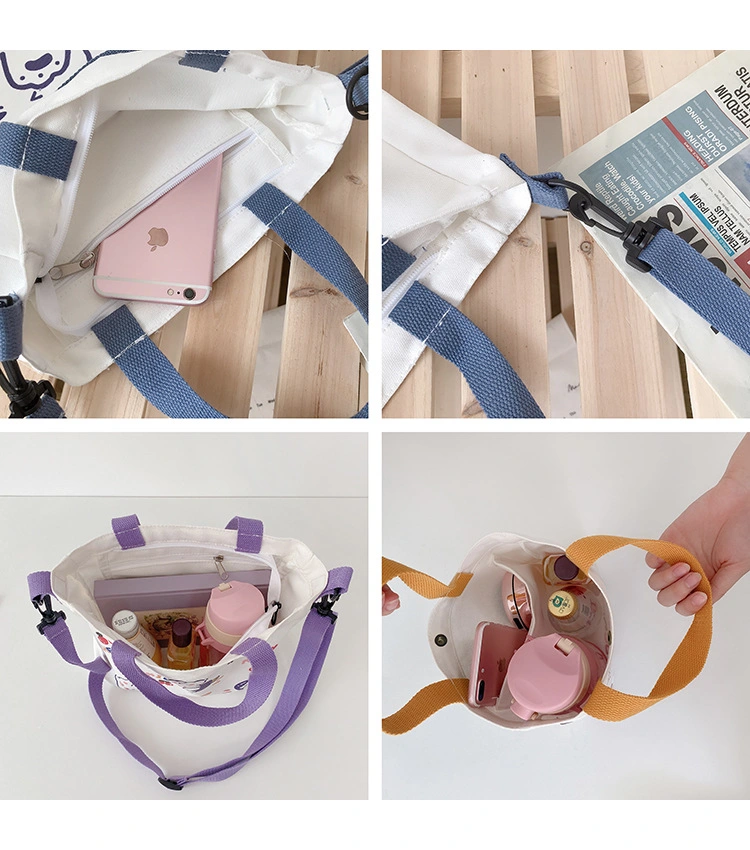 Hot Sale Custom Canvas Shoulder Women&prime;s Bag Cartoon Fashion Cloth Female Handbags Crossbody Bag Fabric Messenger Bag