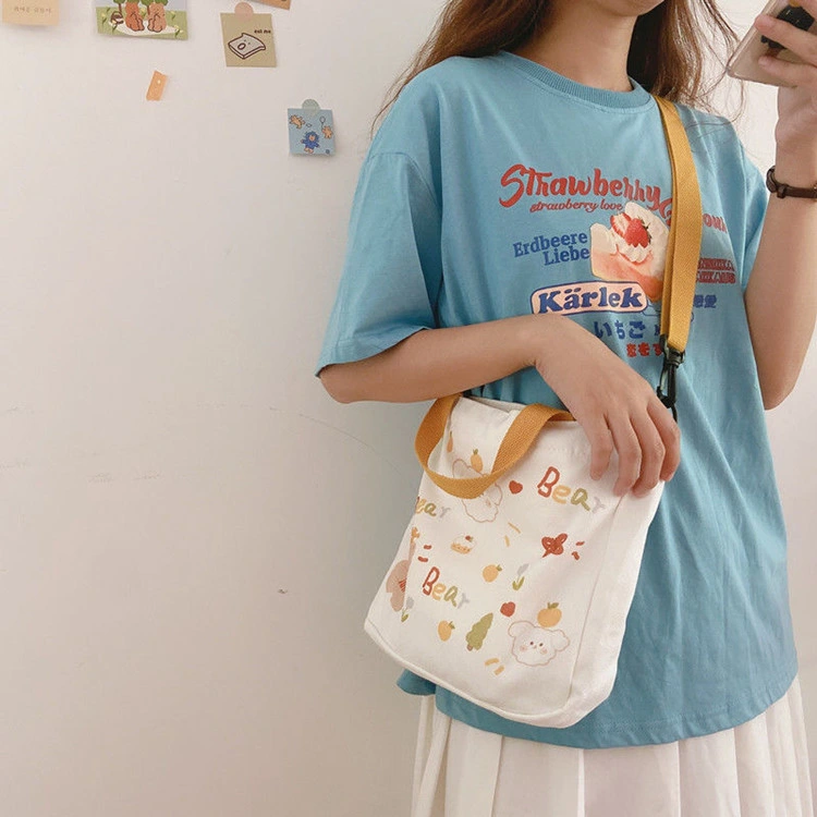 Hot Sale Custom Canvas Shoulder Women&prime;s Bag Cartoon Fashion Cloth Female Handbags Crossbody Bag Fabric Messenger Bag