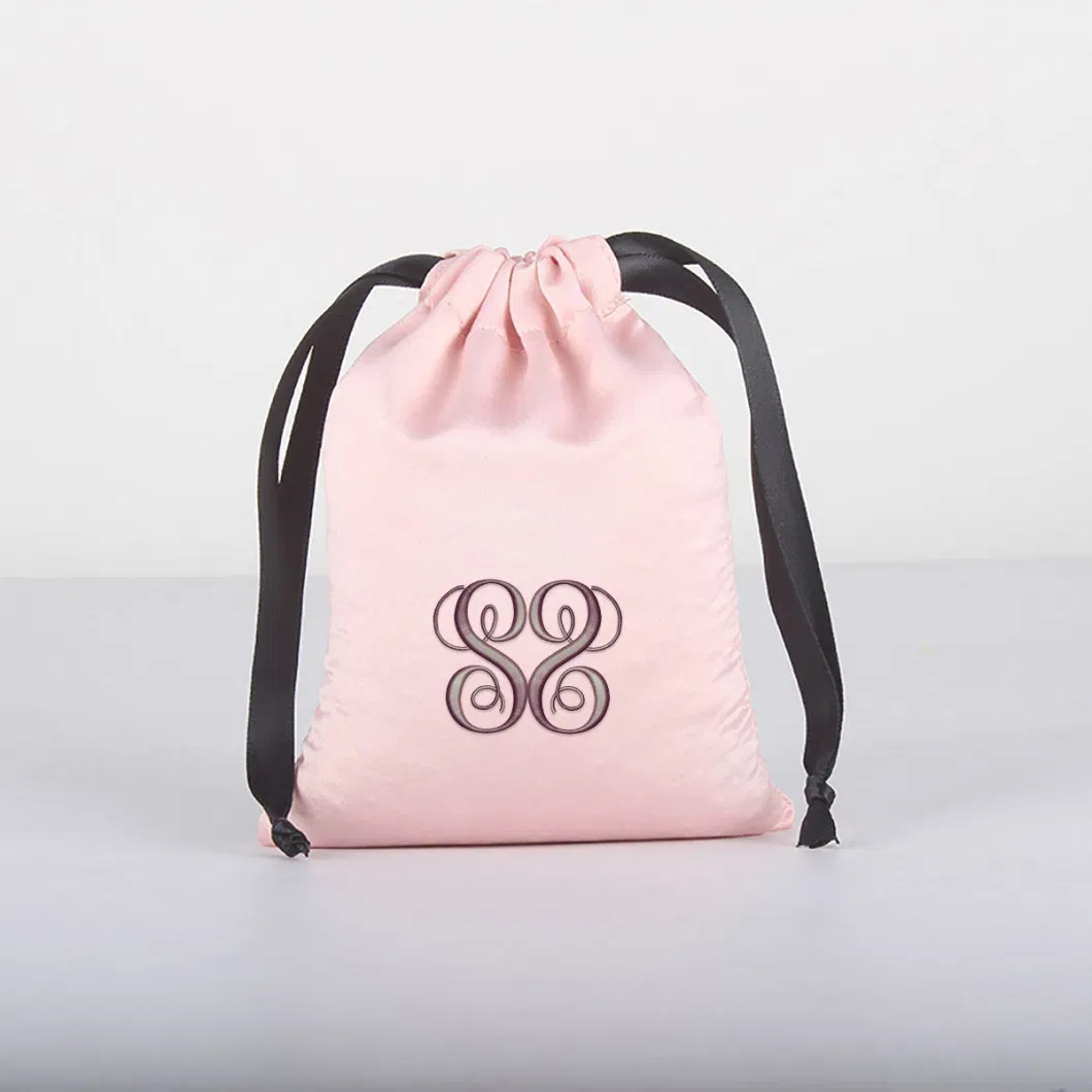 Hot Sale Custom Logo Satin Jewelry Pouch Large Satin Drawstring Bags